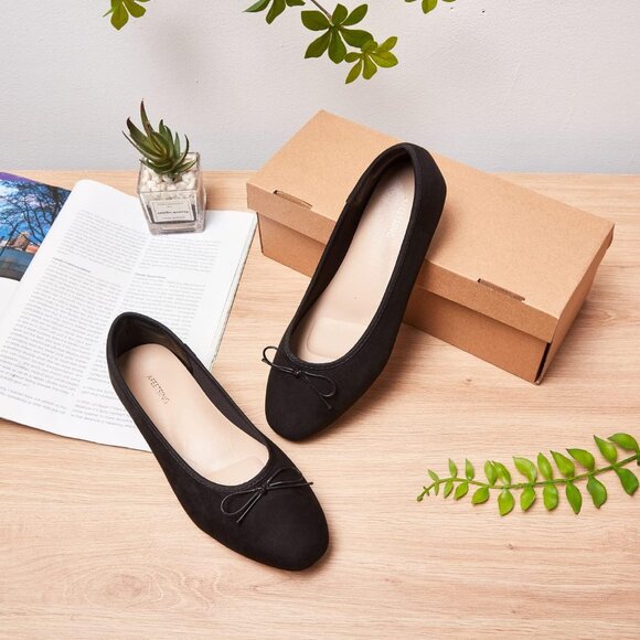 Women's A-black1 Polyurethane Round Toe Comfortable Bow Ballet Flats Shoes - Picture 5 of 7